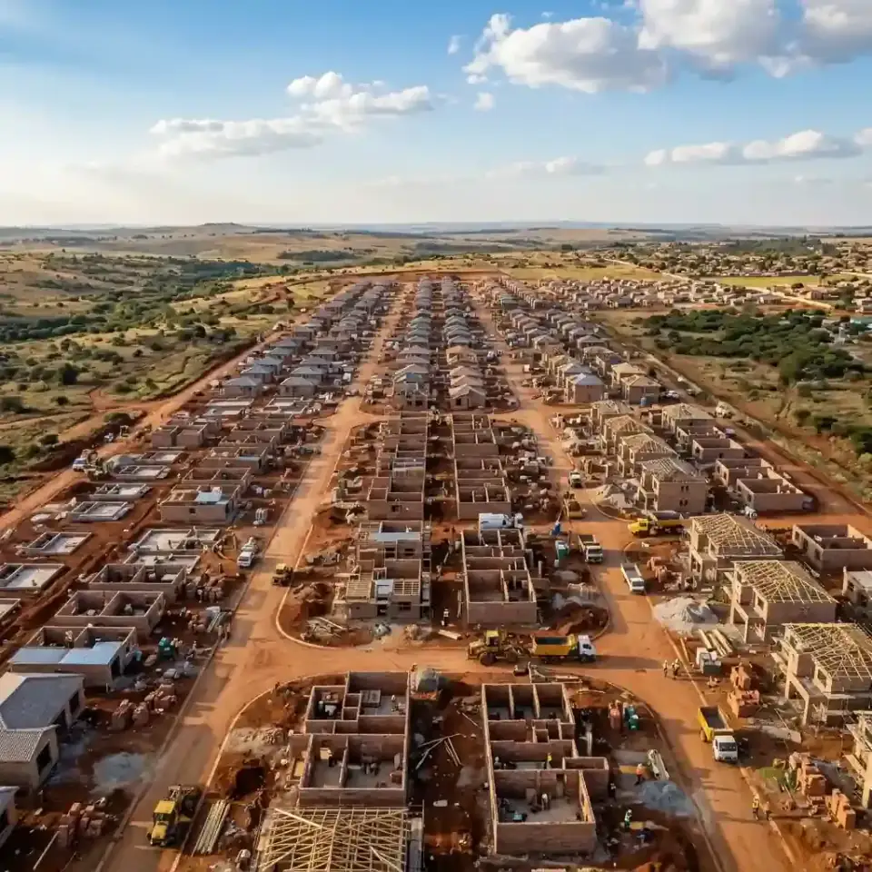 Aerial view of a South African housing development under construction